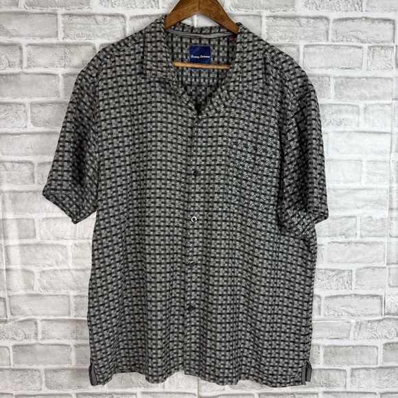 Tommy Bahama Dark Gray Interweave Silk Blend Button Up Camp Shirt Mens 2XL - Picture 1 of 6